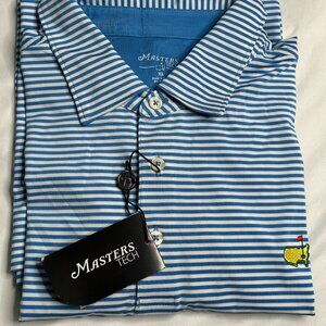 Masters Tech Polo Mens X-Large Blue Striped Performance Golf Shirt
